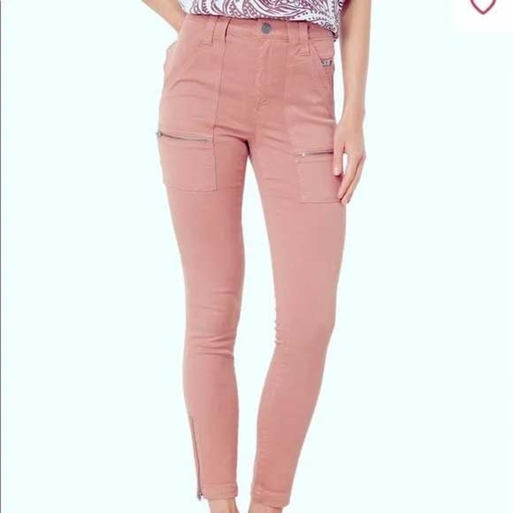 Joie Pink Zipper‎ Skinny Jeans Multi Snap Pocket Zip Pants Cargo Moto 26 Pink